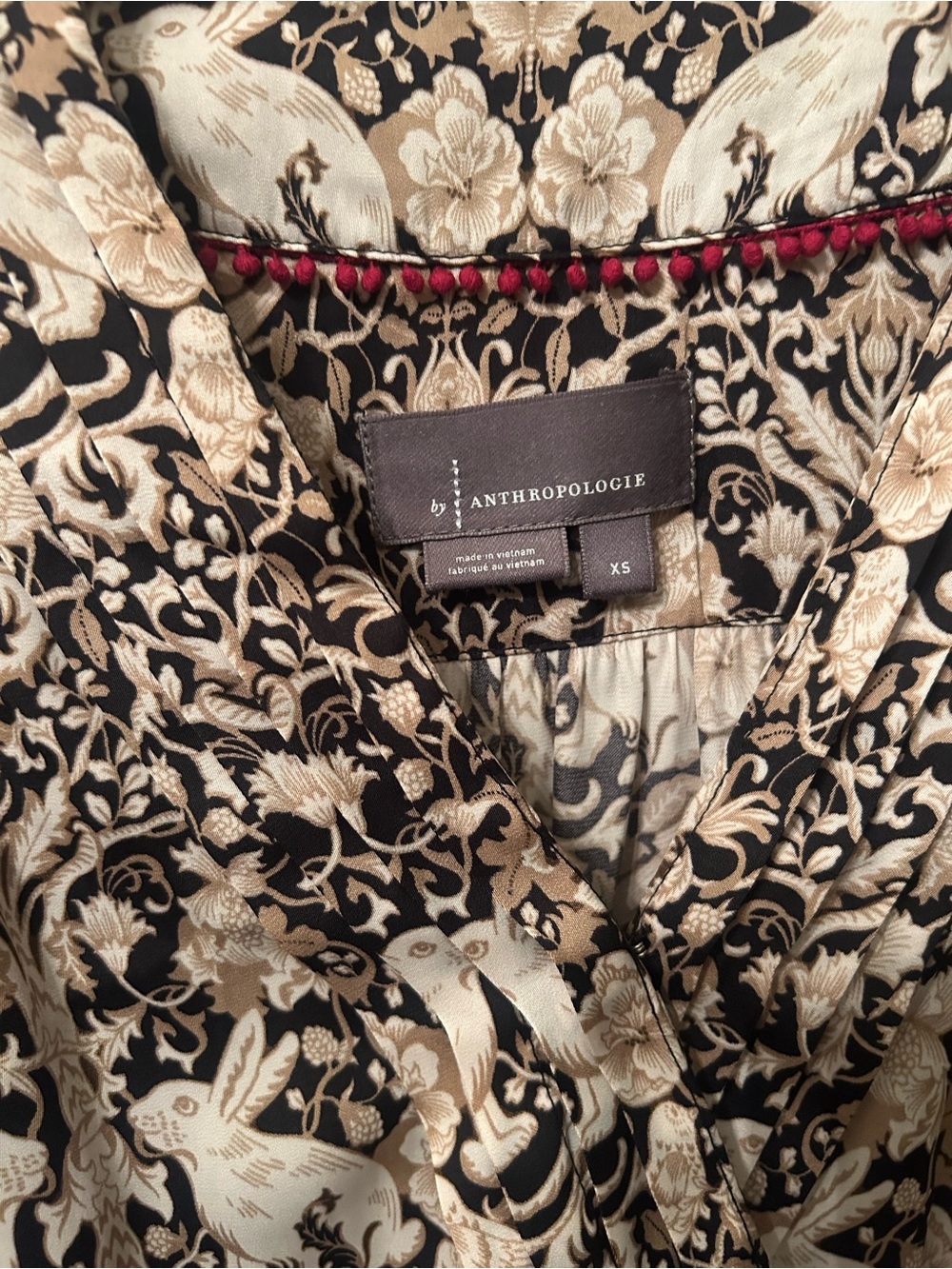 Anthropologie Black and Cream Floral Print top xs